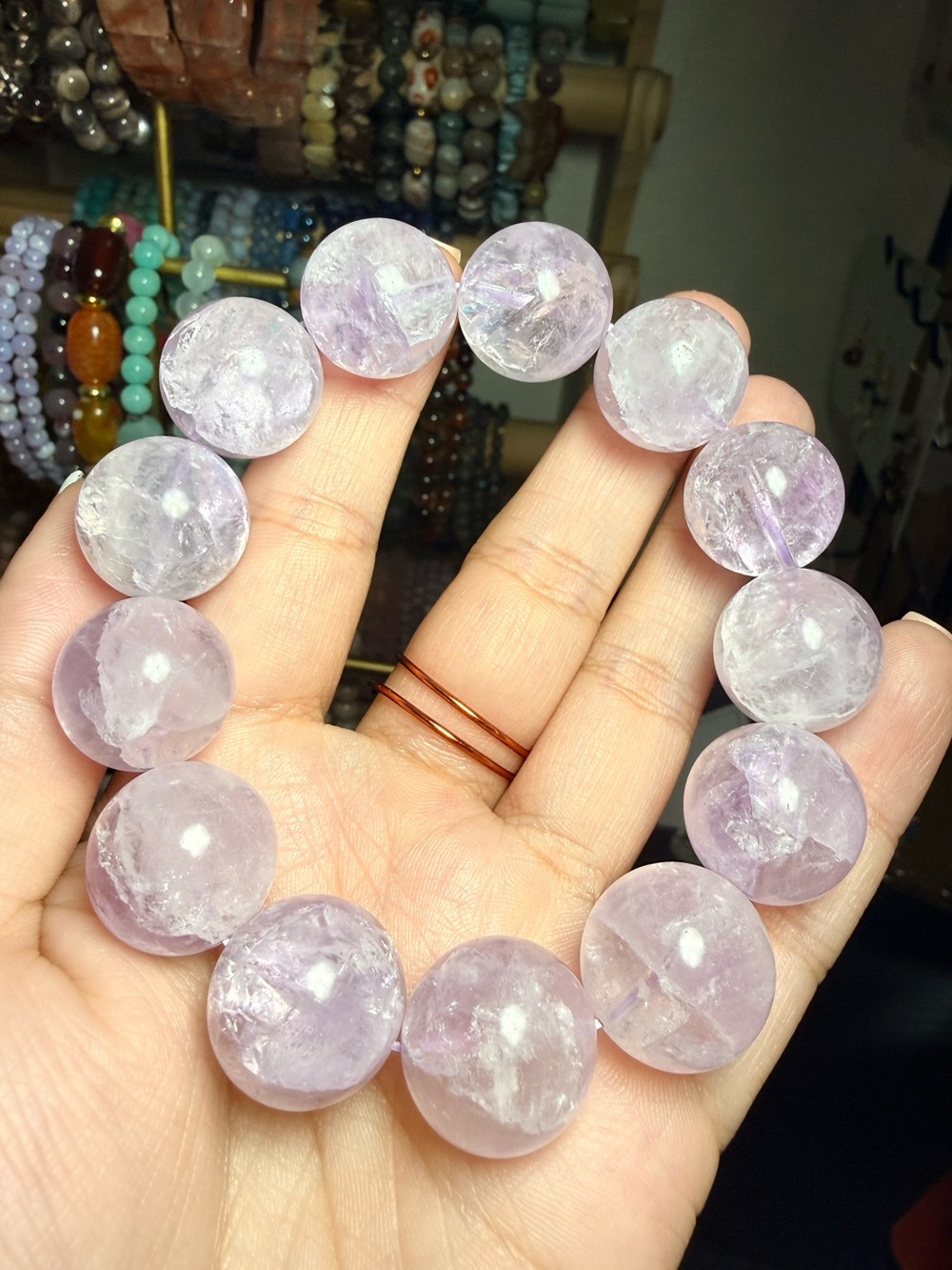 Chunky Amethyst Bracelet 17mm Large Bead Statement Crystal
